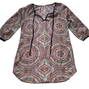 GLAM American Made Women’s Lightweight Geometric Print Tunic Blouse Top Small